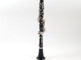 a close up of a clarinet on a white background