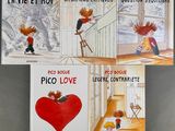 four children ' s books with pictures of a boy and a girl on a ladder