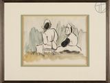 an image of a drawing of two people sitting on a bench