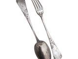 two spoons and a fork sitting next to each other