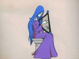 an image of a woman in a purple dress playing a harp