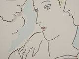 a drawing of a man and a woman looking at each other