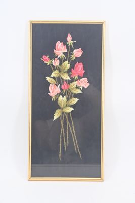 painting of a bouquet of pink roses on a black background