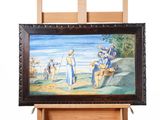 une photo d'un tableau posé sur un chevalet, représentant un homme et une femme