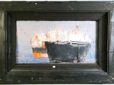 a picture of a painting of a boat in the water