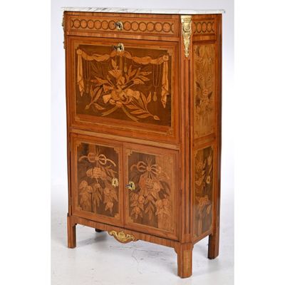 an image of a wooden cabinet with a marble top
