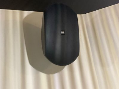 une souris noire perchée sur un rideau blanc