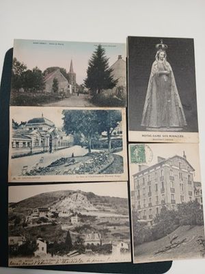 several old postcards with pictures of a woman in a long dress