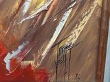 peinture abstraite rouge et jaune dans un cadre en bois