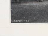 a black and white photo of a man riding a skateboard