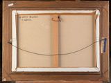 painting of a wooden easel with a piece of paper on top of it