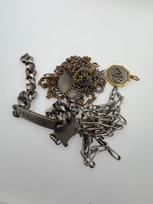 a close up of a bunch of metal items on a white surface
