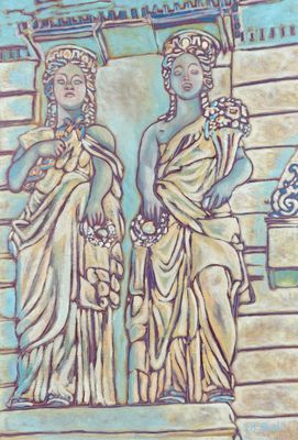 Ecole 20ème, J M Paoli, deux vestales, toile signée en bas à…