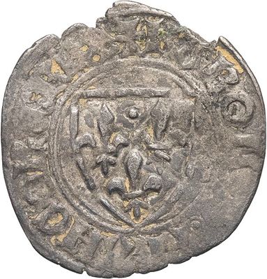 a silver coin with a shield on the front of it