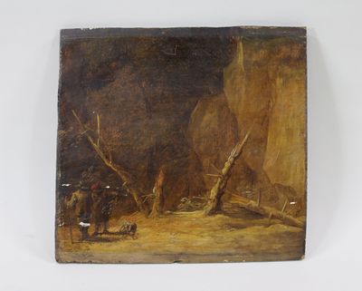 une vieille peinture représentant un homme et une femme dans une grotte