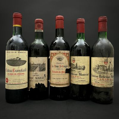six bouteilles de vin sont alignées sur un fond noir