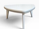 a white coffee table with a wooden legs and a white table top