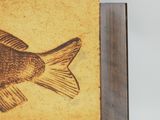 a picture of a picture of a fish on a piece of wood