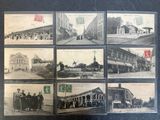 several old black and white photographs of old buildings and people
