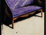 tableau représentant un canapé violet posé sur un sol blanc