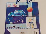 a blue bag with a picture of a car on it