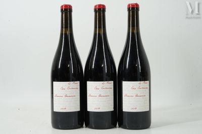 trois bouteilles de vin rouge posées l'une à côté de l'autre sur une surface blanche
