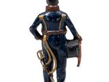 figurine of a man in a blue uniform holding a hose