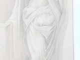 a drawing of a statue of a woman holding a book