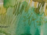 une aquarelle représentant un homme et un chien dans les bois