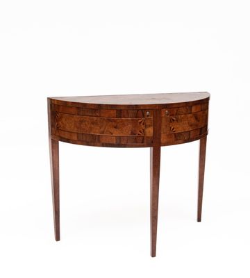 Console demi-lune en bois de placage et décor marqueté, ouvr… - Photo 1