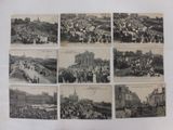 several old black and white photographs of people in a town