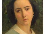 portrait of a woman in a blue dress with a white collared shirt