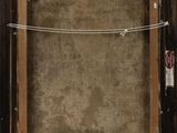 an old picture frame with a rope hanging from it ' s sides