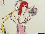 a drawing of a woman holding a bunch of flowers