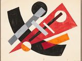 an image of a painting with a red, black, and orange design
