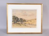 an image of a painting of a landscape with trees in the foreground