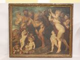 a painting on the wall of a room with a painting of a group of nudes