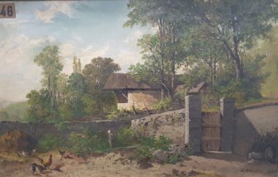 A.BRUYERE 1896 La basse-cour Huile sur toile encadrée Signée…