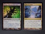 two cards that are sitting on a table