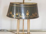 a lamp that is sitting on a table in a room