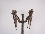 an image of a metal candle holder with two candles on top of it