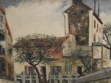 une peinture sur le mur d'un immeuble, devant lequel se trouve un arbre