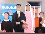 a painting of a man and a woman and a group of children