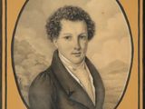 portrait d'un homme aux cheveux bouclés, vêtu d'un manteau marron