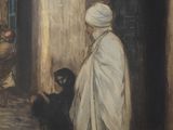 a picture of a painting of a man and a dog
