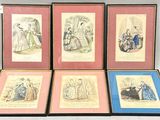 quatre reproductions encadrées représentant des femmes en robe et des robes