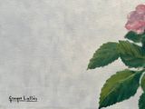 a painting of a pink flower in a vase on a table
