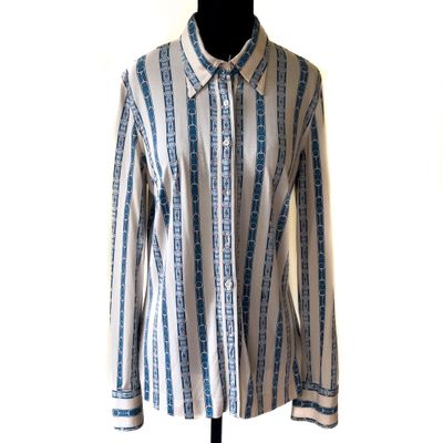 CELINE Chemise en soie écrue à motif rayé à motif de mors su…