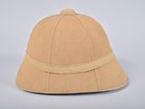 beige leather helmet with a leather band around the brim of the brim