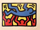 an image of a painting on a white wall with red, yellow, and blue